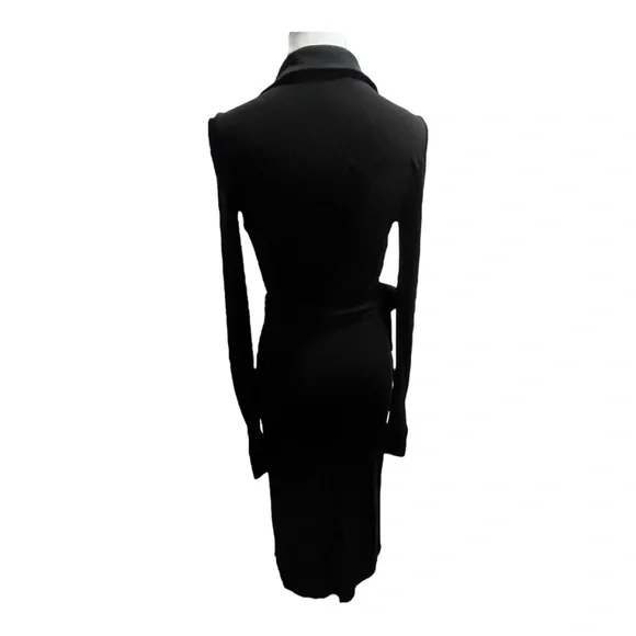 Diane Von Furstenburg New Jeanne Two Black Crepe Wrap Tie Plunge Dress Sz Xs-Sm - Picture 13 of 15